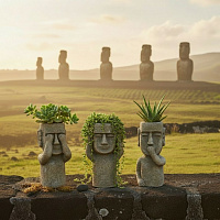 Фигуры кашпо НИЧЕГО НЕ ВИЖУ, НИЧЕГО НЕ СЛЫШУ, НИЧЕГО НИ КОМУ НЕ СКАЖУ, 38 см, 3 шт