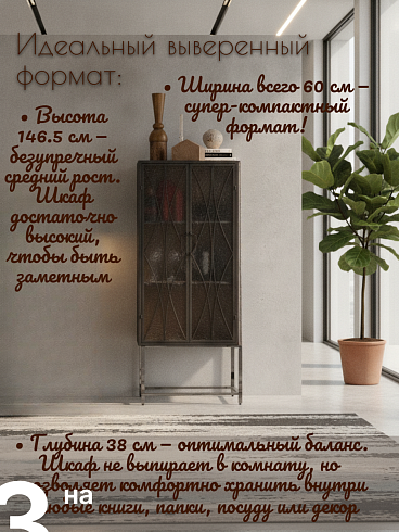 Индустриальный шкаф-витрина «Секреты Лофта» (60х38х146.5 см)