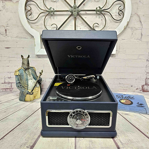 Виниловый проигрыватель, фонограф VICTROLA MADISON + CD/FM/BT ретро стиль, цвет синий