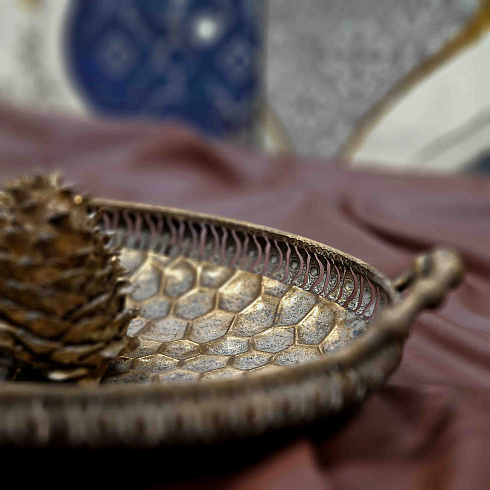 Блюдо ВОСТОК, овальное, с ручками, металл, 49*26.5*9 см