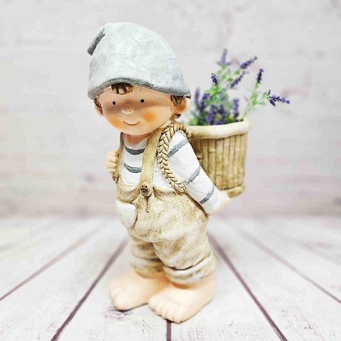 Садовая фигура с кашпо МАЛЬЧИК С КОРЗИНОЙ, 45*26 см