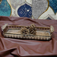 Блюдо ВОСТОК, металл, с ручками, винтажный золотой цвет, 46*19*9 см