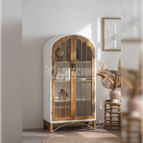 Шкаф-витрина из металла с деревянными акцентами 80*42*161 см