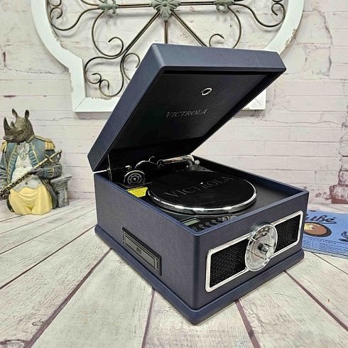 Виниловый проигрыватель, фонограф VICTROLA MADISON + CD/FM/BT ретро стиль, цвет синий