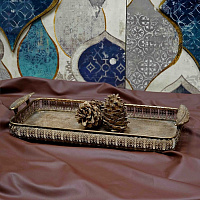 Блюдо ВОСТОК, с ручками-перьями,  цвет античная позолота, металл, 51*23.5*9 см