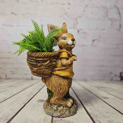 Садовая фигура кашпо ЗАЯЦ С КОРЗИНОЙ, 47*25 см