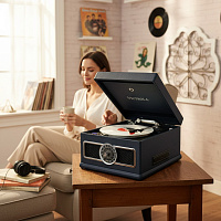 Виниловый проигрыватель, фонограф VICTROLA MADISON + CD/FM/BT ретро стиль, цвет синий