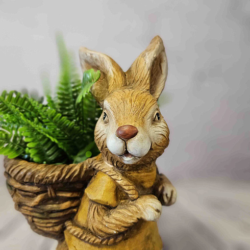Садовая фигура кашпо ЗАЯЦ С КОРЗИНОЙ, 47*25 см