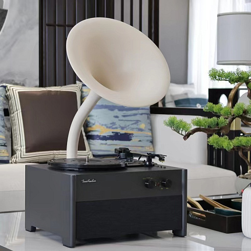 Виниловый проигрыватель RETRO STYLE 33/78/45 об/мин, + FM/BT/USB, цвет чёрный-кремовый