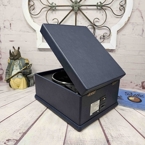 Виниловый проигрыватель, фонограф VICTROLA MADISON + CD/FM/BT ретро стиль, цвет синий